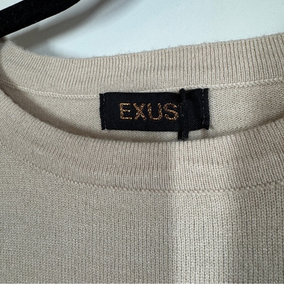 EXUS Beige Red Colorblock Geometric Sweater Size XL Modern Long Sleeve Knit - Picture 7 of 15